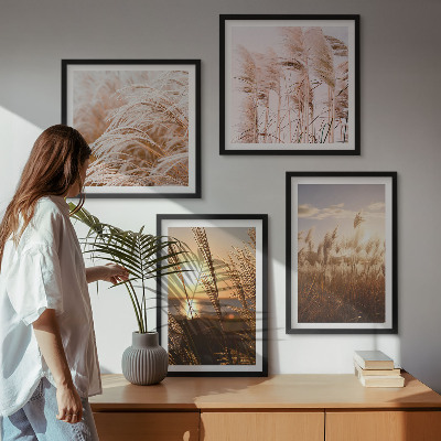 Composição de quadros pôr do sol em um campo de grama boho