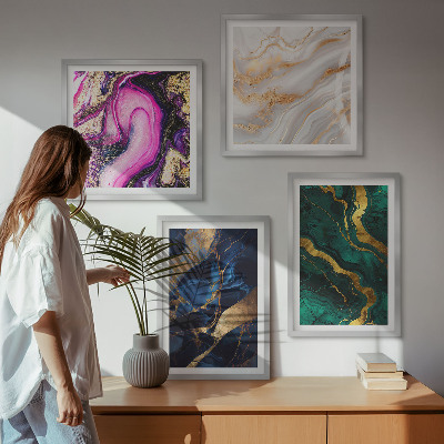 Conjunto de 4 quadros com moldura Mármore abstrato com tintas