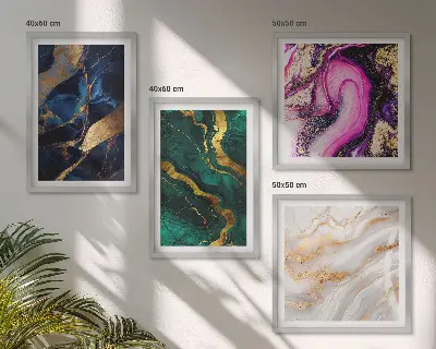 Conjunto de 4 quadros com moldura com estampa de mármore abstrato e tintas