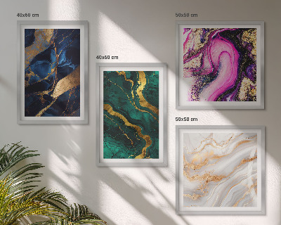 Conjunto de 4 quadros com moldura Mármore abstrato com tintas