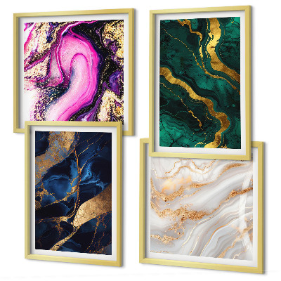 Conjunto de 4 quadros com moldura Mármore abstrato com tintas