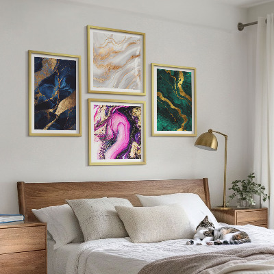 Conjunto de 4 quadros com moldura Mármore abstrato com tintas