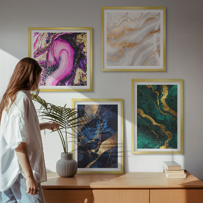 Conjunto de 4 quadros com moldura Mármore abstrato com tintas