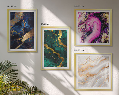 Conjunto de 4 quadros com moldura Mármore abstrato com tintas