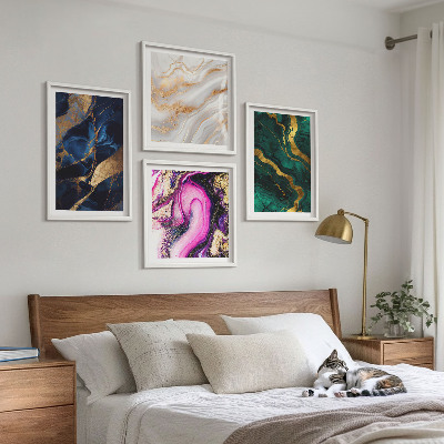 Conjunto de 4 quadros com moldura Mármore abstrato com tintas