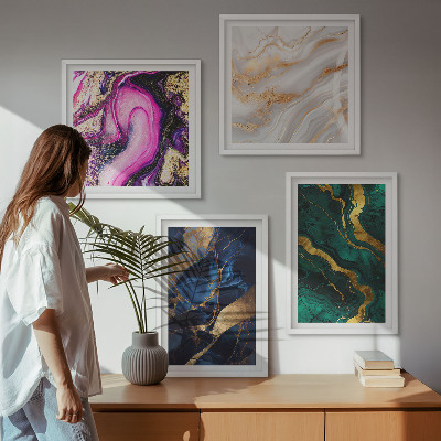 Conjunto de 4 quadros com moldura Mármore abstrato com tintas