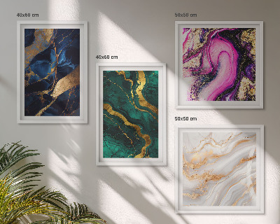 Conjunto de 4 quadros com moldura Mármore abstrato com tintas