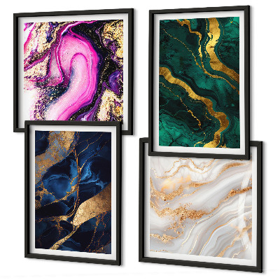 Conjunto de 4 quadros com moldura Mármore abstrato com tintas