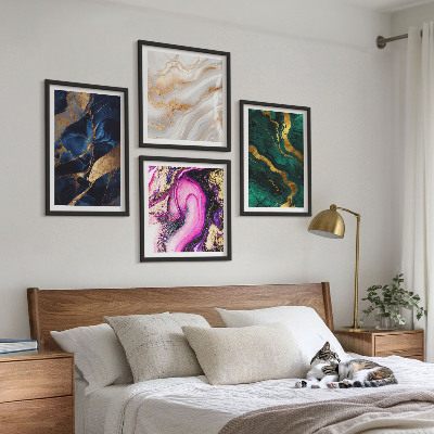 Conjunto de 4 quadros com moldura Mármore abstrato com tintas