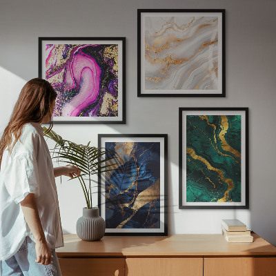 Conjunto de 4 quadros com moldura Mármore abstrato com tintas