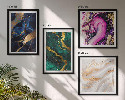 Conjunto de 4 quadros com moldura Mármore abstrato com tintas