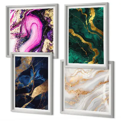 Conjunto de 4 quadros com moldura com estampa de mármore abstrato e tintas