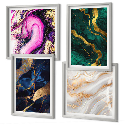 Conjunto de 4 quadros com moldura Mármore abstrato com tintas