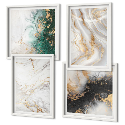 Políptico com moldura Padrões abstratos em branco, preto e verde.
