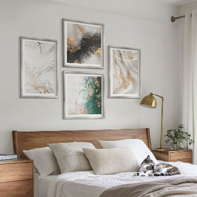 Políptico com moldura Padrões abstratos em branco, preto e verde.