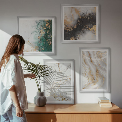 Políptico com moldura Padrões abstratos em branco, preto e verde.