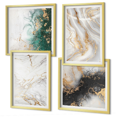 Políptico com moldura Padrões abstratos em branco, preto e verde.