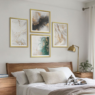 Políptico com moldura Padrões abstratos em branco, preto e verde.