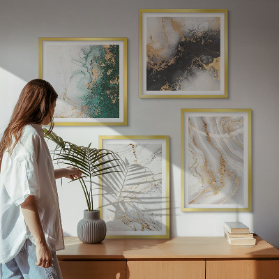 Políptico com moldura Padrões abstratos em branco, preto e verde.