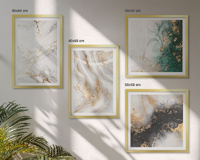 Políptico com moldura Padrões abstratos em branco, preto e verde.