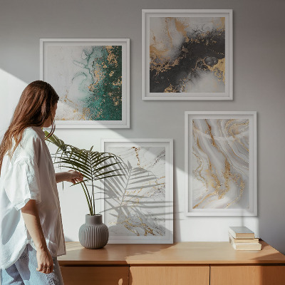 Políptico com moldura Padrões abstratos em branco, preto e verde.