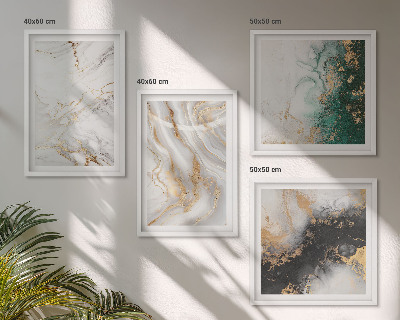Políptico com moldura Padrões abstratos em branco, preto e verde.