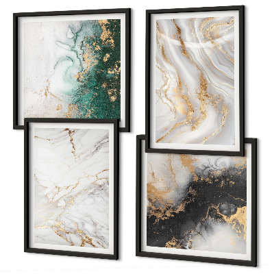 Políptico com moldura Padrões abstratos em branco, preto e verde.
