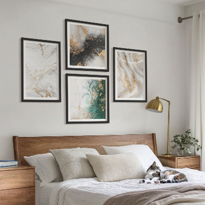 Políptico com moldura Padrões abstratos em branco, preto e verde.