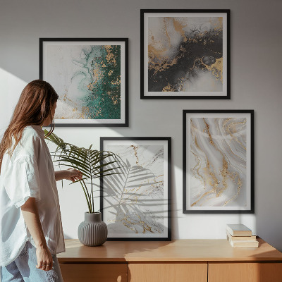Políptico com moldura Padrões abstratos em branco, preto e verde.