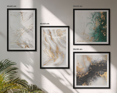 Políptico com moldura Padrões abstratos em branco, preto e verde.