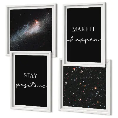 Composição de quadros com slogans motivacionais e tema de estrelas no espaço