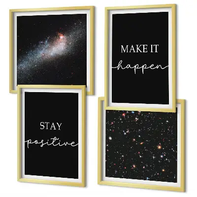 Composição de quadros com slogans motivacionais e tema de estrelas no espaço