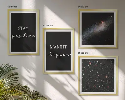 Composição de quadros com slogans motivacionais e tema de estrelas no espaço