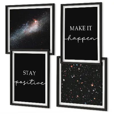 Composição de quadros com slogans motivacionais e tema de estrelas no espaço
