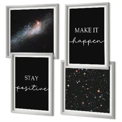 Composição de quadros com slogans motivacionais e tema de estrelas no espaço