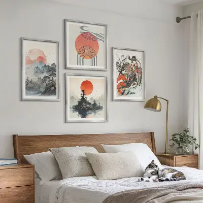 Composição de quadros paisagens asiáticas estilo japandi