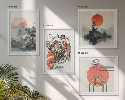 Composição de quadros paisagens asiáticas estilo japandi
