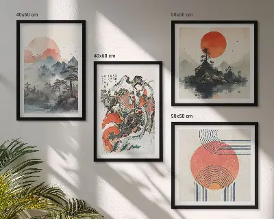 Composição de quadros paisagens asiáticas estilo japandi