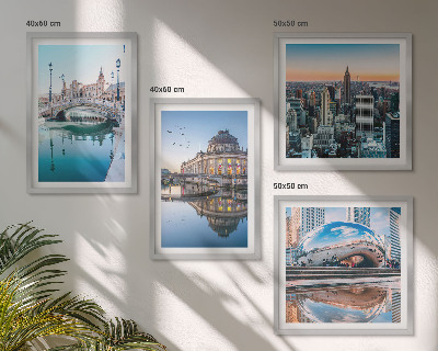 Conjunto de 4 quadros com moldura Arquitetura de cidades sobre a água