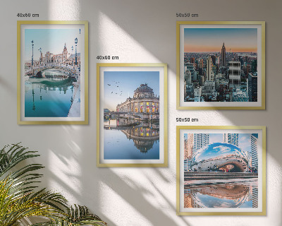 Conjunto de 4 quadros com moldura Arquitetura de cidades sobre a água