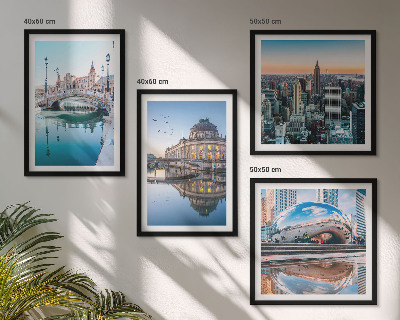 Conjunto de 4 quadros com moldura Arquitetura de cidades sobre a água