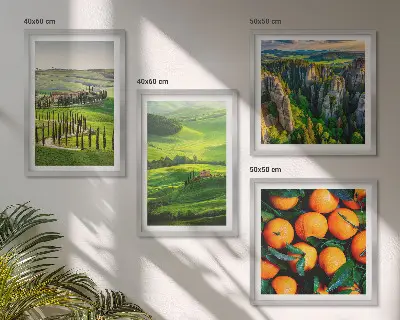 Políptico com moldura paisagem de laranjas na zona rural italiana