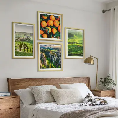 Políptico com moldura paisagem de laranjas na zona rural italiana