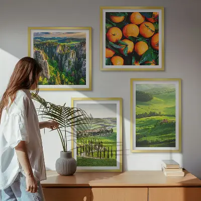 Políptico com moldura paisagem de laranjas na zona rural italiana