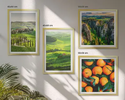 Políptico com moldura paisagem de laranjas na zona rural italiana