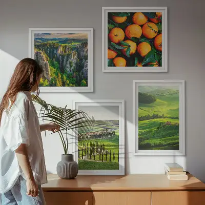 Políptico com moldura paisagem de laranjas na zona rural italiana