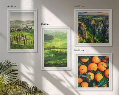 Políptico com moldura paisagem de laranjas na zona rural italiana