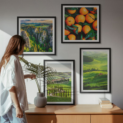 Políptico com moldura laranjas da zona rural italiana natureza