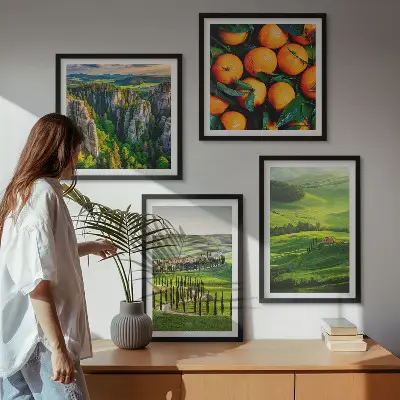 Políptico com moldura paisagem de laranjas na zona rural italiana