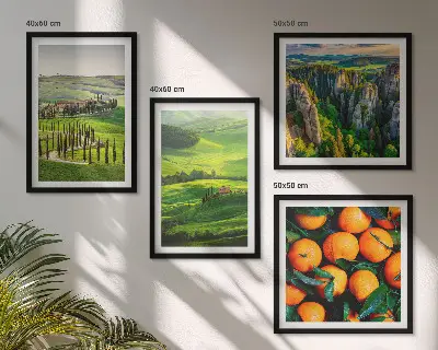Políptico com moldura paisagem de laranjas na zona rural italiana